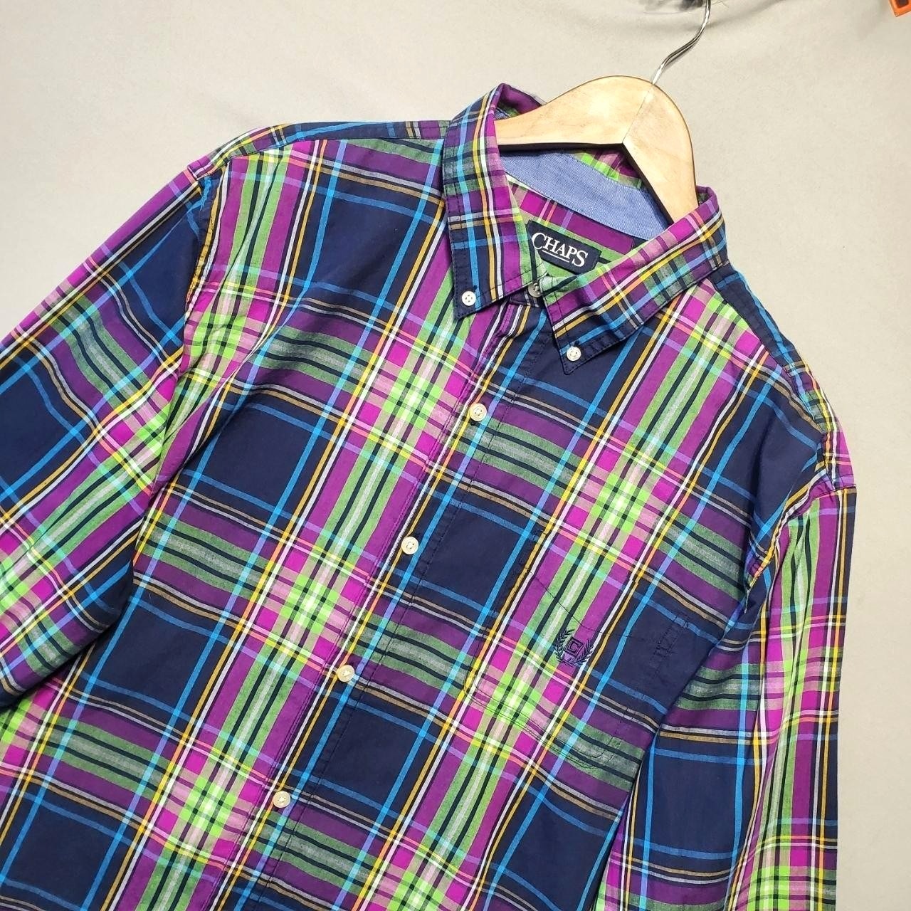 Chaps Mens Xl Chandler Green Plaid Performance Stretch Button Down Shirt
